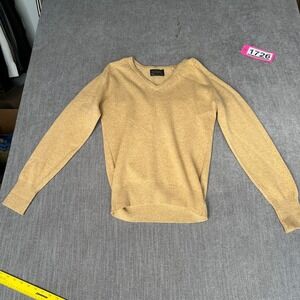 Vintage Puritan Aquaknit Sweater Mens Small Tan Lambswool Knit V-Neck Pullover